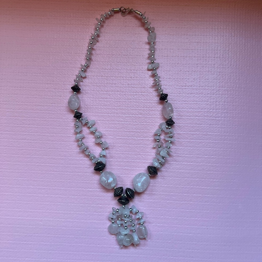 Elegant Rose Quartz Stone Statement Necklace